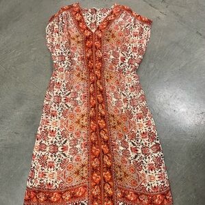 Lucky Brand Red and Orange Floral Midi Dress
